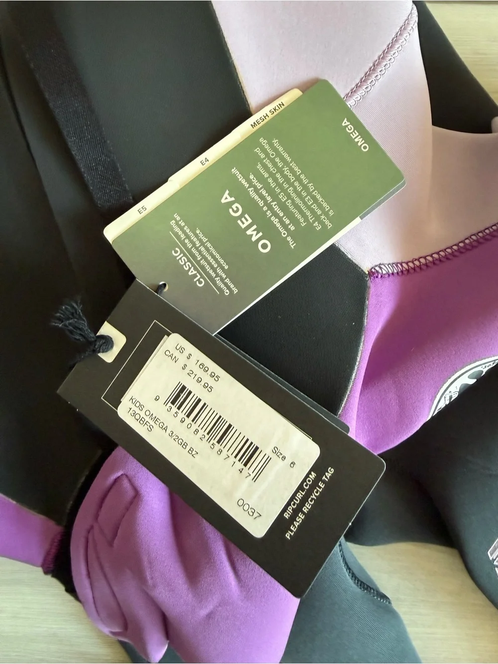 Rip Curl Kids Omega 3/2 Back Zip Purple Various Sizes NWT